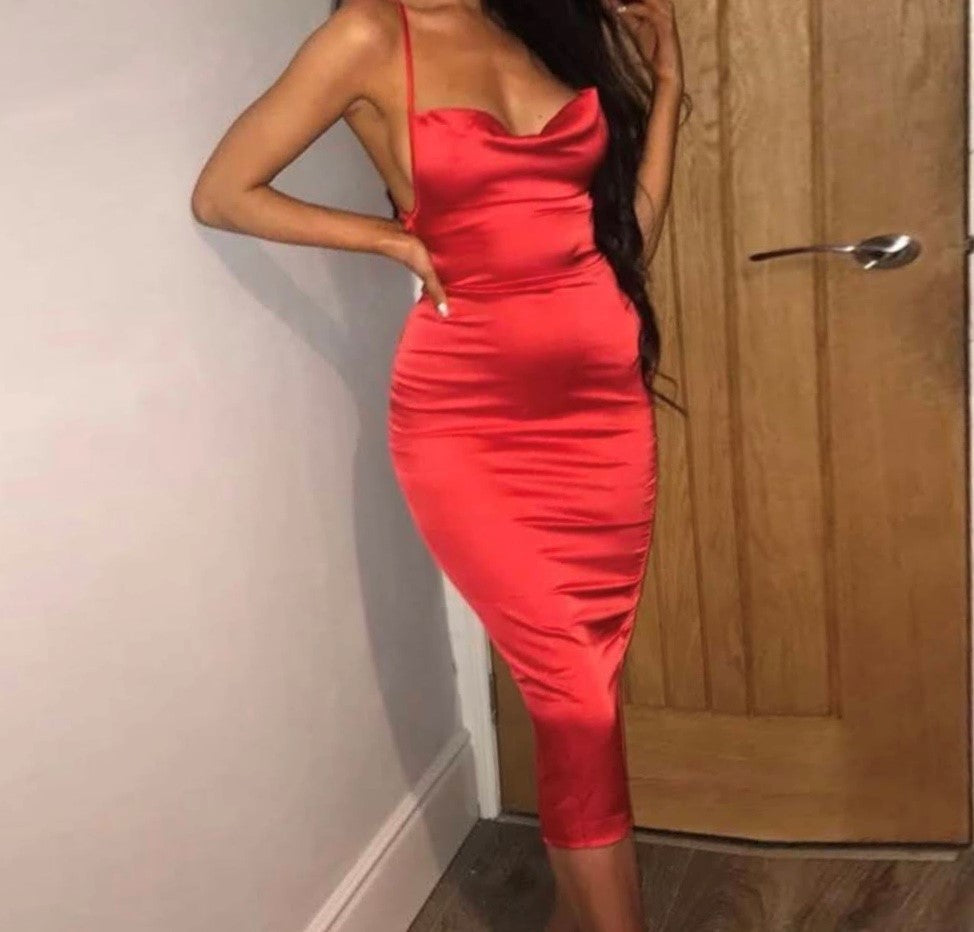 LADY RED THIN STRAP DRESS